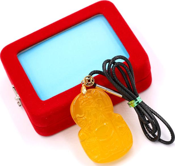 Dây chuyền mặt tượng Quan Công - mã não vàng  DEQCMNV1 - kèm hộp nhung