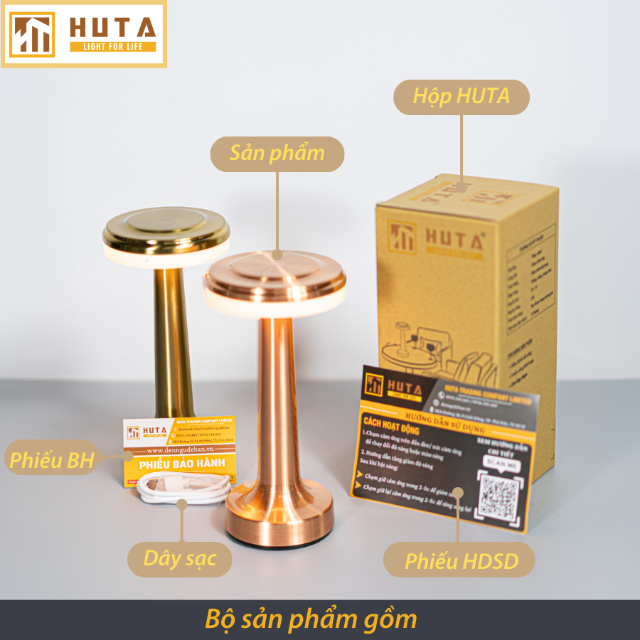 Đèn Led Để Bàn Quầy Bar Nhà Hàng HUTA RESDIA1 Cảm Ứng Tích Điện, Điều Chỉnh Ánh Sáng Vàng, Trang Trí Quán Bar, Nhà Hàng, Quán Cà Phê