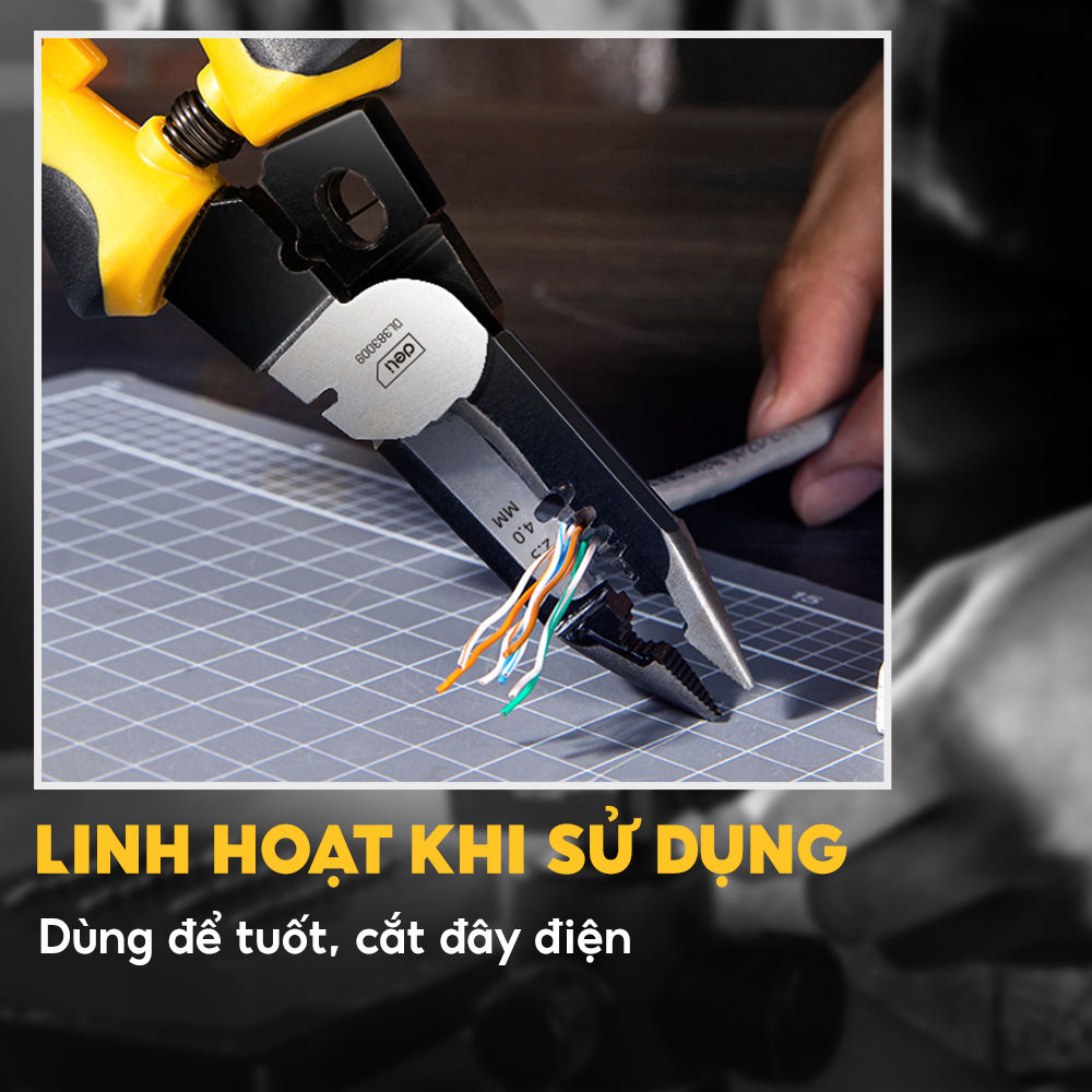 Kiềm tuốt dây điện 9 Inch thép Cr-v Deli DL383009