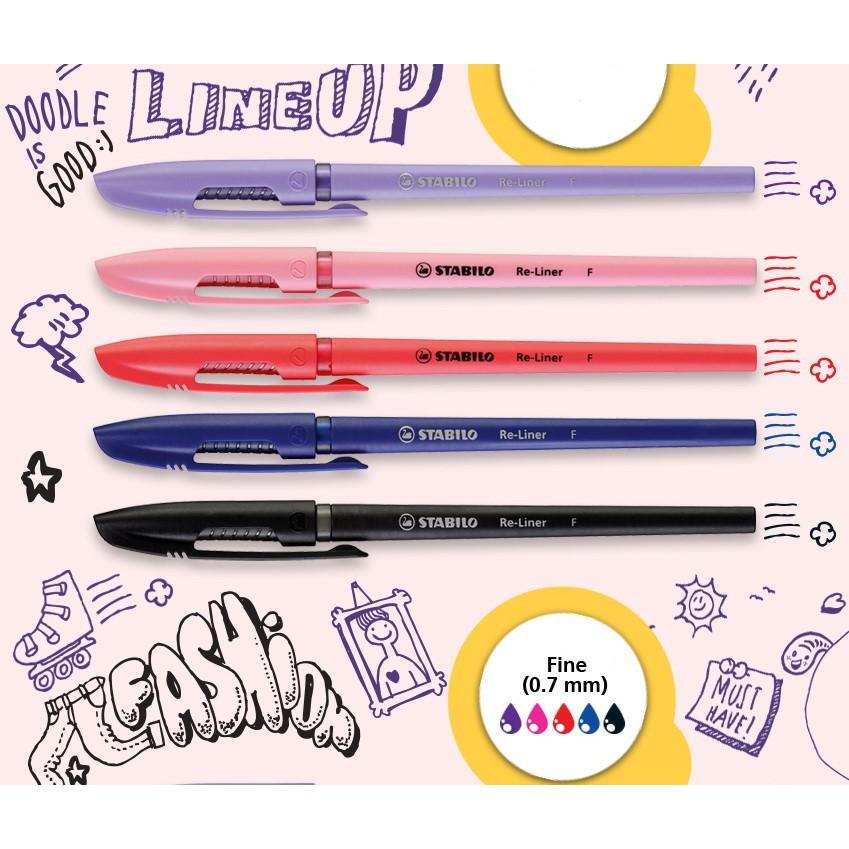 Bộ 3 Bút bi nắp STABILO Re-Liner F xanh+đỏ+đen + bút xoá STABILO Correction Pen CPS88 (BP868F-C3+)