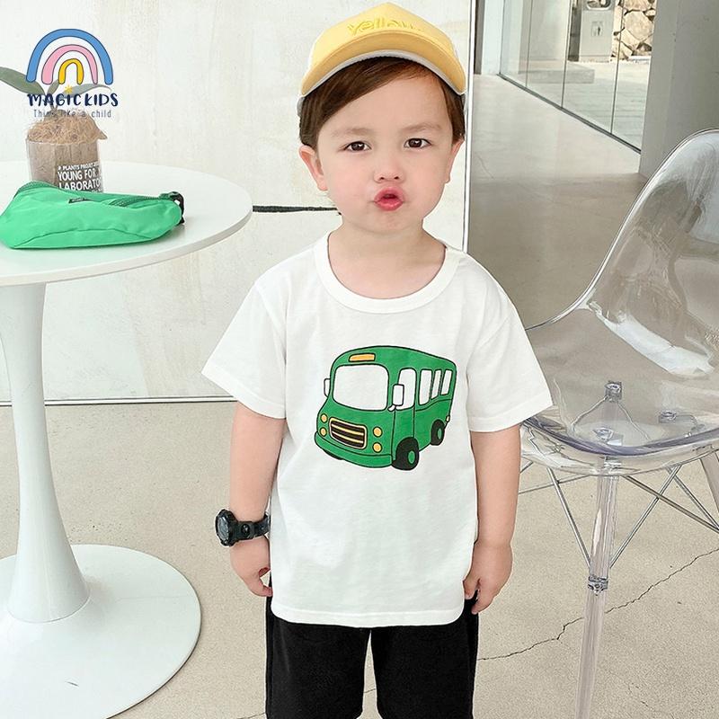 Áo thun cộc tay cho bé 2 3 4 5 6 7 tuổi cotton in hình xe co giãn thoáng mát