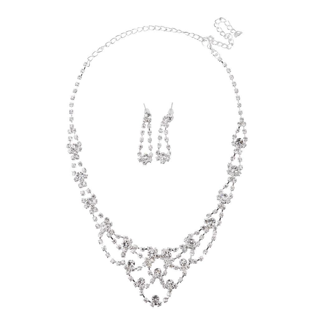 1 Necklace Earrings Set in Rhinestone Silver Alloy Bridal Pendent Jewelry