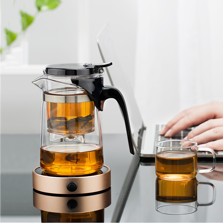 Bình Lọc Trà Thủy Tinh Lõi PC 500ml SAG08 - Ấm trà thủy tinh chịu nhiệt với lõi lọc có van khóa