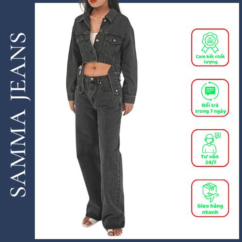 Áo khoác jean A4,  áo khoác bò nữ phong cách, chất liệu cotton 100% chĩnh hãng thương hiệu Samma Jeans - Quần ống suông P14, Quần ống suông P14