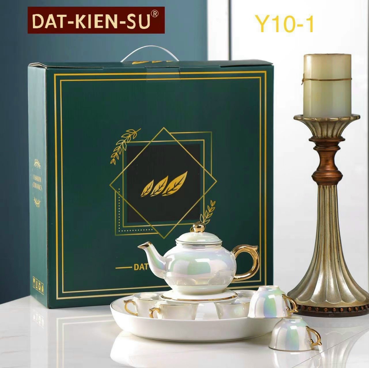Bộ ấm chén uống trà khay tròn tách trà có tay cầm