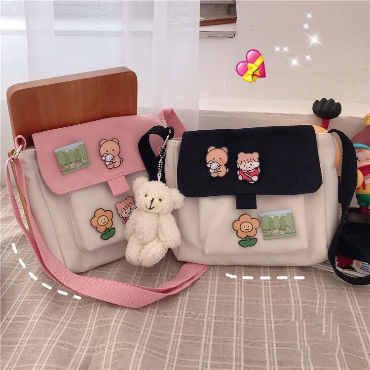 InsJapanese-Style Harajuku Cute Vintage Soft Sister Sling Canvas Bag Female Student Korean-Style One-Shoulder All-match