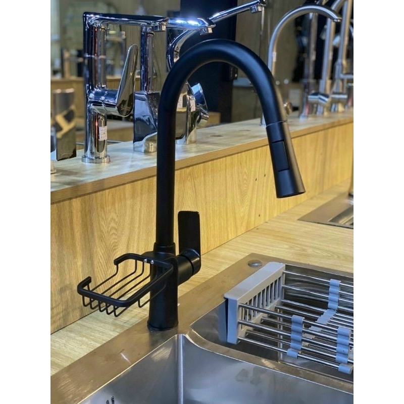 Vòi rửa chén nóng lạnh dây rút / vòi rửa chén nóng lạnh bằng đồng màu đen