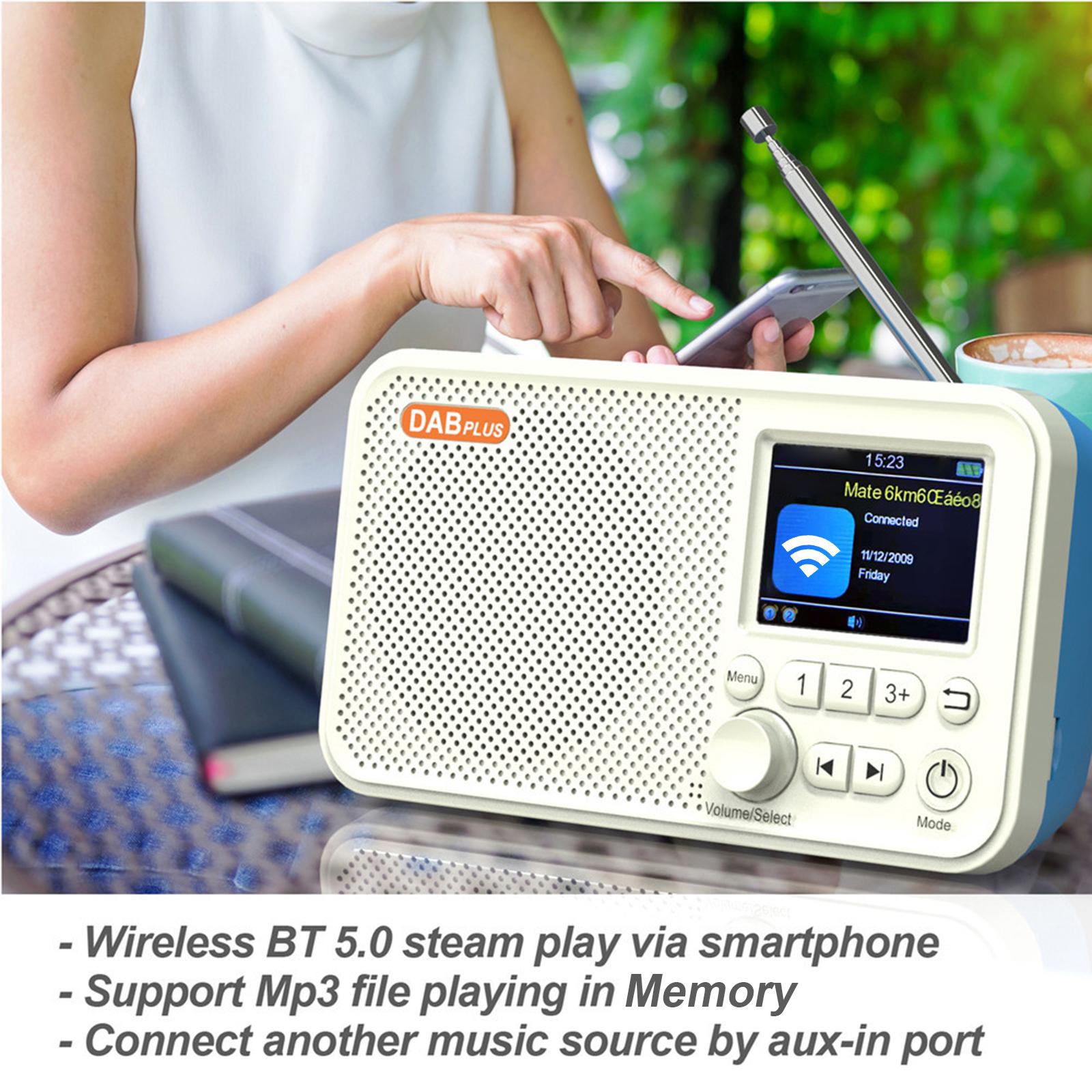Portable DAB FM Digital Radio USB Rechargeable BT5.0 Alarm Function Radio with Aux In Earphone Socket TF Card Slot