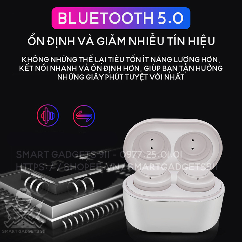 Tai Nghe Bluetooth 5.0 EDR Air Twins Kèm Mic , Âm Thanh Super Clear - Chống Ồn + Dock Sạc Từ Tính, Chống Nước IPX5 - Tương Thích Cao Cho Tất Cả Điện Thoại