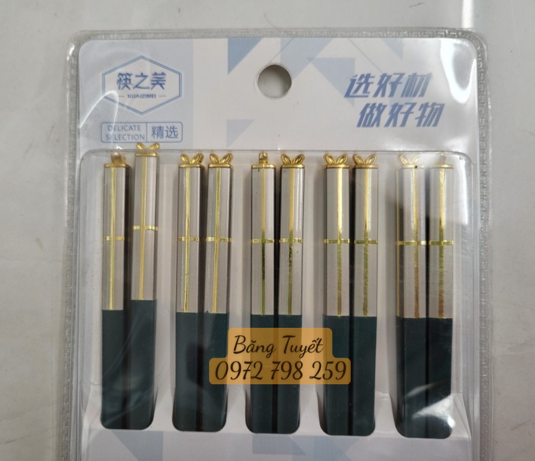 Đũa Ăn Cơm Cao Cấp Chống Mốc Kiểu Nhật Bản Sợi Thủy Tinh Kháng Khuẩn Màu Xanh Sang Trọng Hộp 5 Đôi