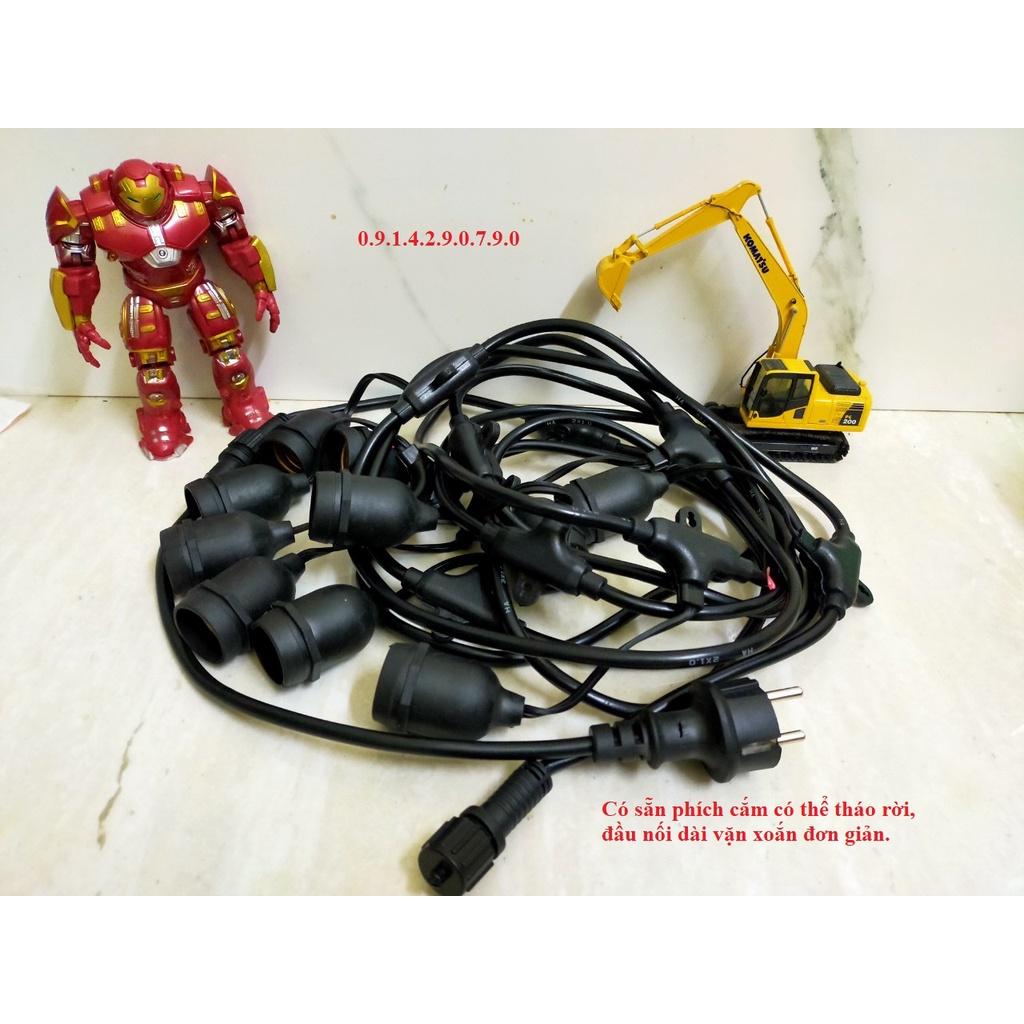 Dây Led Nháy Đổi Màu Trang Trí Ngoài Trời - 5m, 10m. Kèm bóng, kèm phích cắm, dây nối dài đơn giản Đui E27, bóng 3w