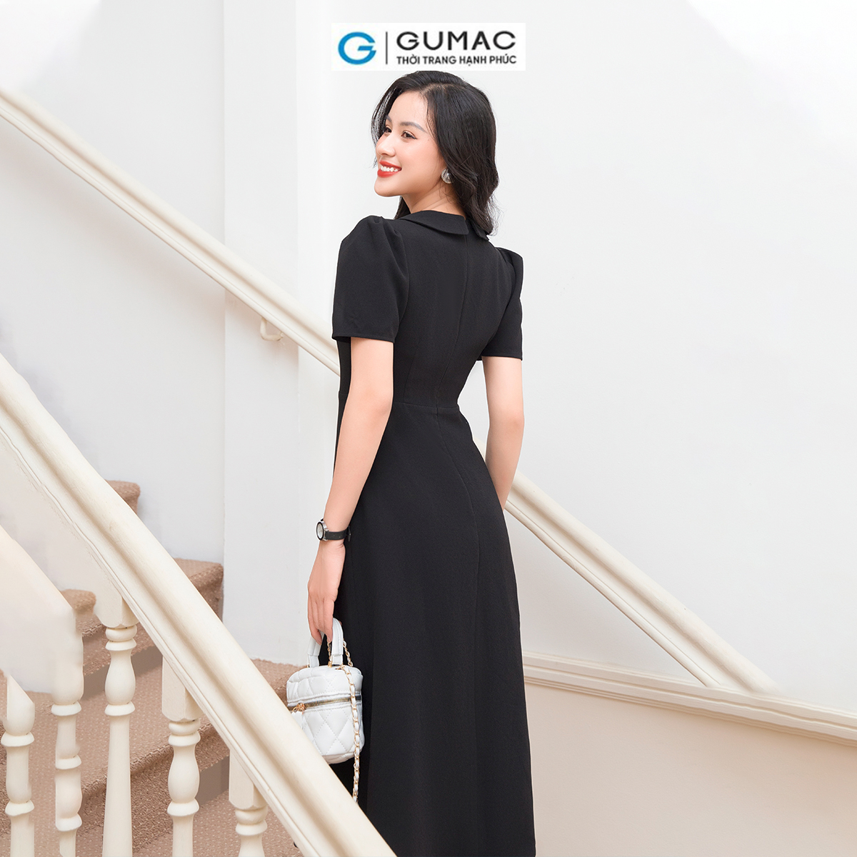 Đầm A cổ trụ GUMAC DD10063