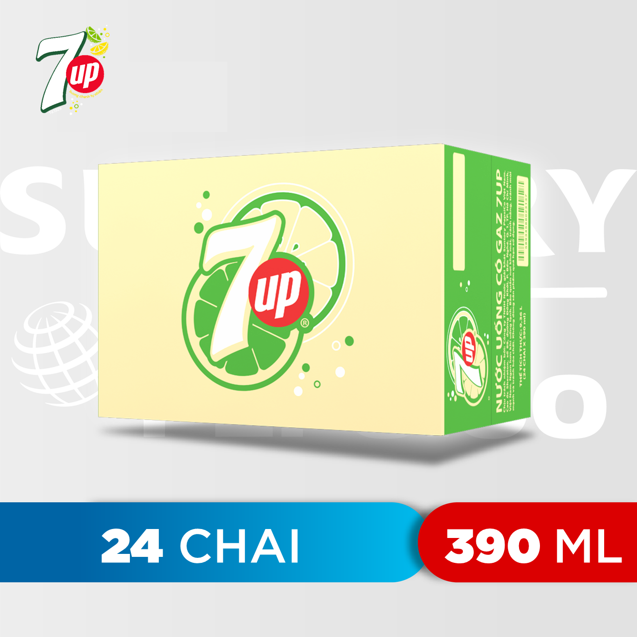 Thùng 24 Chai Nước Ngọt Có Gas 7Up (390ml / Chai)