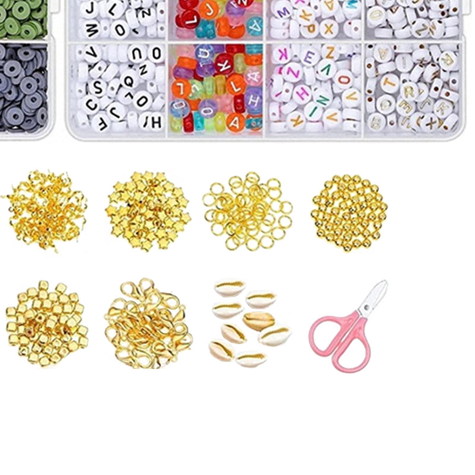 Polymer Clay Beads Set DIY Craft Decoration Handicrafts with Lobster Claw Clasps Disc/Flat Round Beads Beading for Loose Beads Bracelet