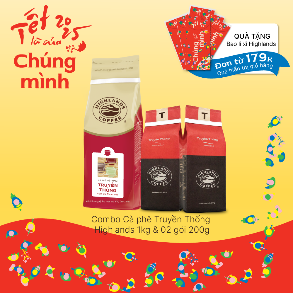 Combo 3 Cà Phê Rang Xay Truyền Thống 1Kg Và 02 Gói Truyền Thống 200G
