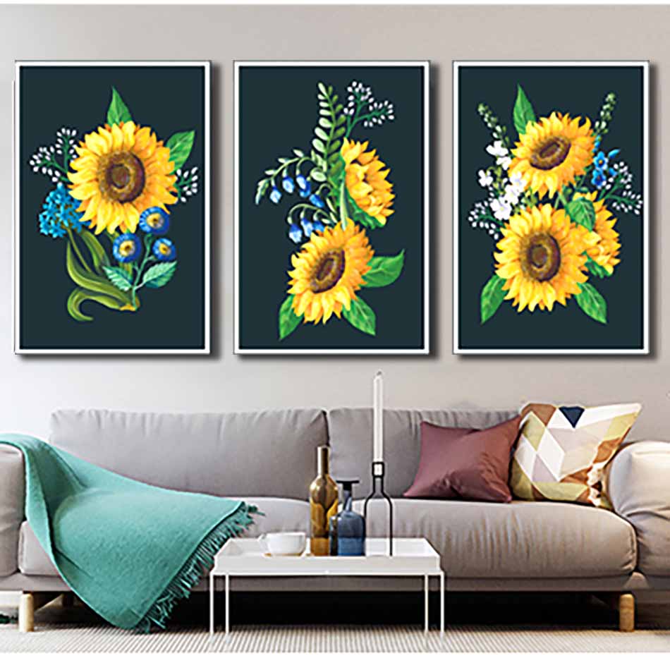 Bộ 3 tranh canvas treo tường Decor Hoa hướng dương - DC124