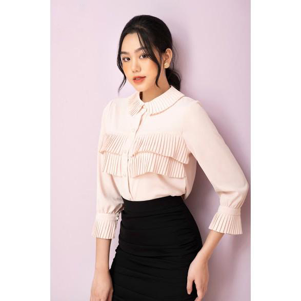 _Áo sơ mi dài tay xếp ly cổ