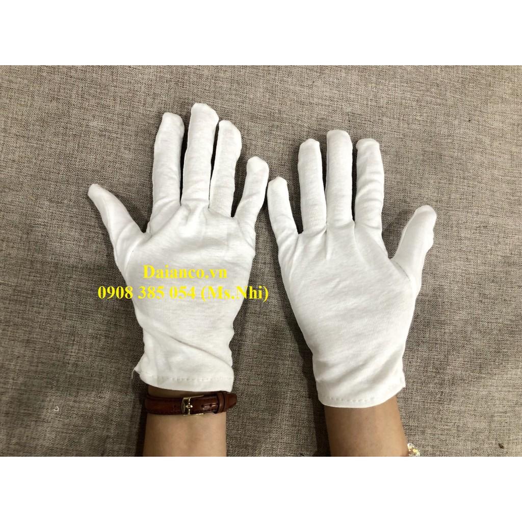 Combo 10 đôi găng tay vải cotton trắng dùng kiểm trả hàng hóa, trang sức- Hình thật