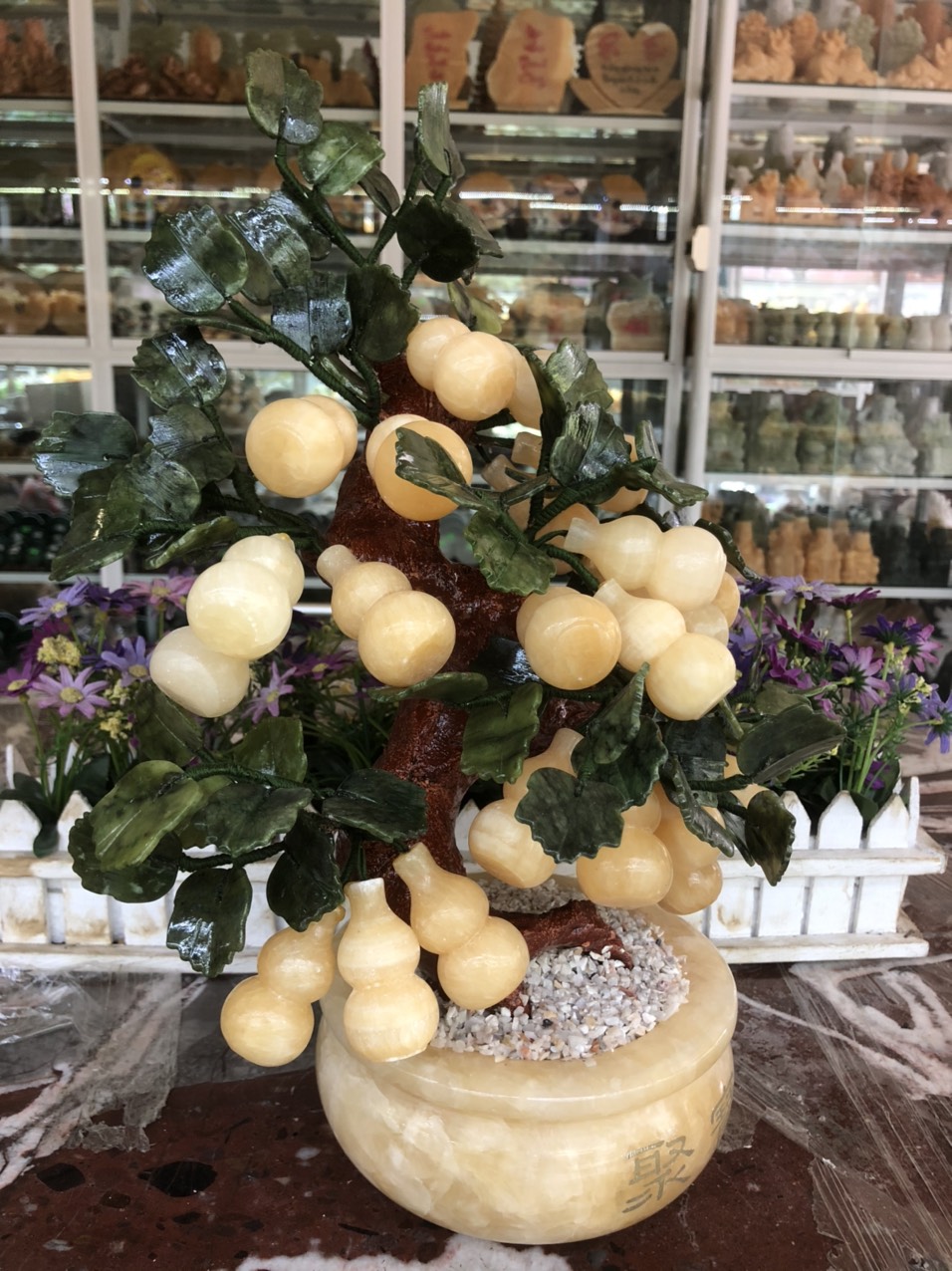 Cây tài lộc hồ lô phong thủy đá ngọc hoàng long - Cao 42 cm