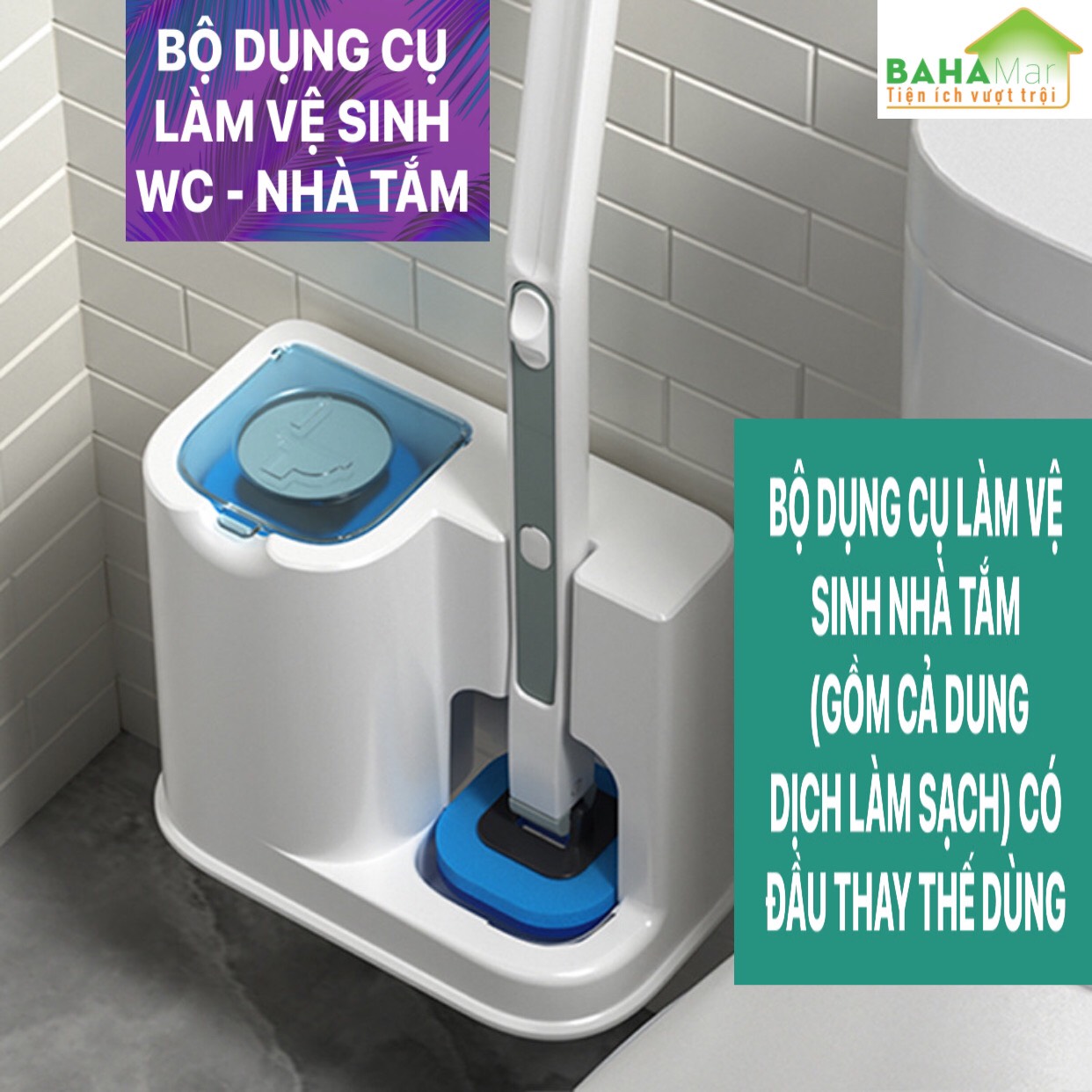 BỘ DỤNG CỤ LÀM VỆ SINH NHÀ TẮM CÓ ĐẦU THAY THẾ DÙNG MỘT LẦN "BAHAMAR" thiết kế đầu bàn chải có dung dịch dùng 1 lần làm sạch sạch sẽ và tiện lợi loại bỏ mùi hôi và diệt khuẩn.