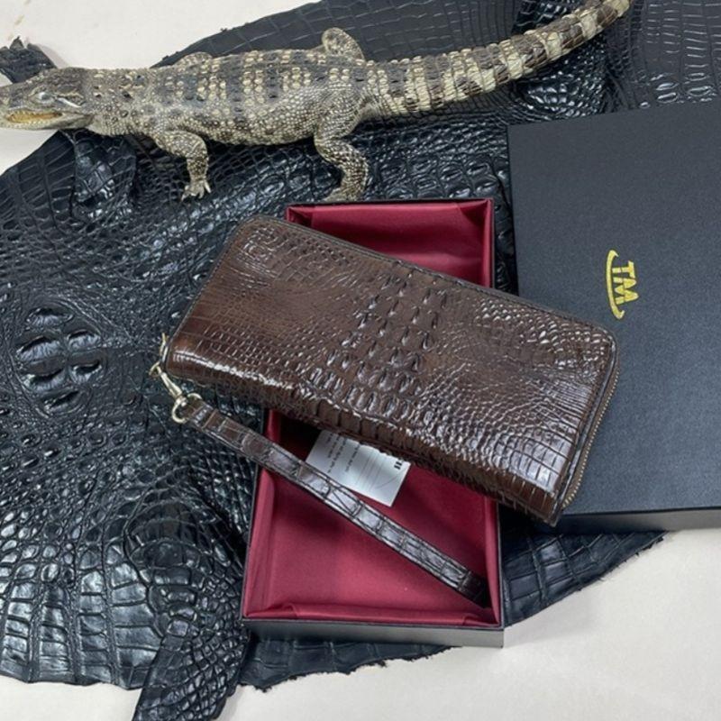 Bóp ví dài da cá sấu thật TM68_101,Ví nử cầm tay cá sấu 1 Mặt màu nâu coffee BH-36TH hàng cao cấp da xịn/Tặng quà đẹp