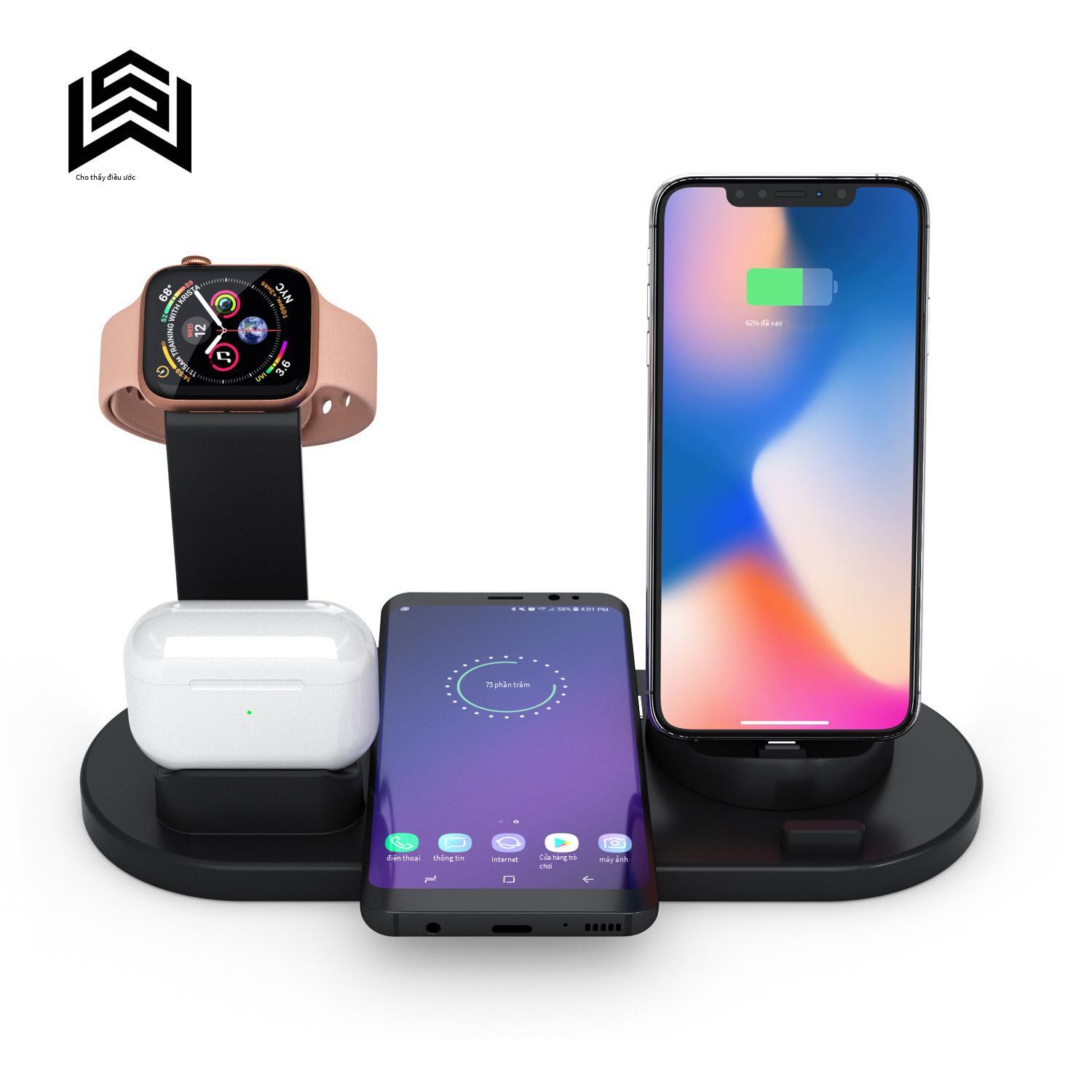 Giao hàng nhanh Amazon bùng nổ điện thoại di động sạc không dây điện thoại di động sạc không dây máy tính để bàn đế sạc không dây ba trong một