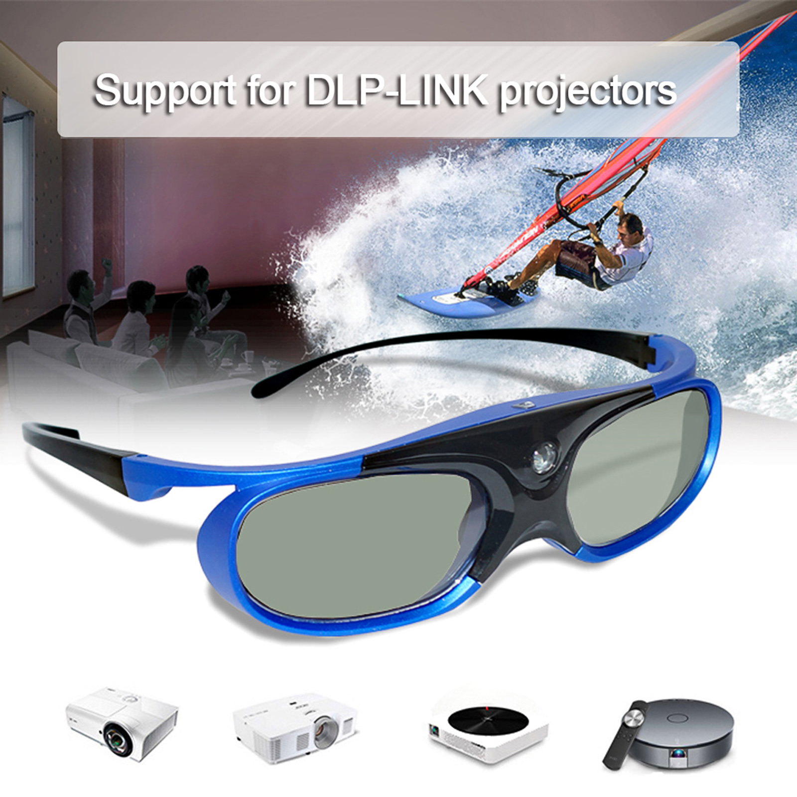 Kính 3D Active Shutter Có Thể Sạc Lại Cho Tất Cả Các Máy Chiếu DLP-Link 3D Tương Thích Với Optoma