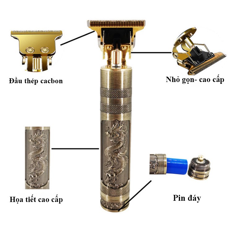 TÔNG ĐƠ CẮT TÓC BẤM VIỀN PIN SẠC CHUYÊN NGHIỆP VINTAGE T9 KÈM 4 CỠ LƯỢC ,PIN SẠC , MÁY SẠC ,CHỔI QUÉT VÀ DẦU BÔI TRƠN