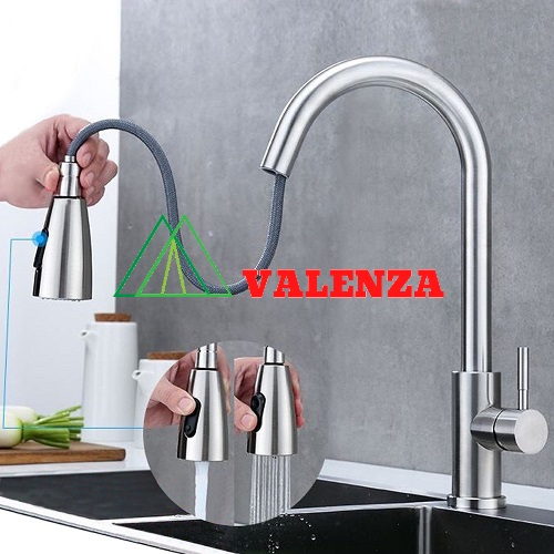 Vòi rửa bát Valenza sus304 nóng lạnh rút dây 01