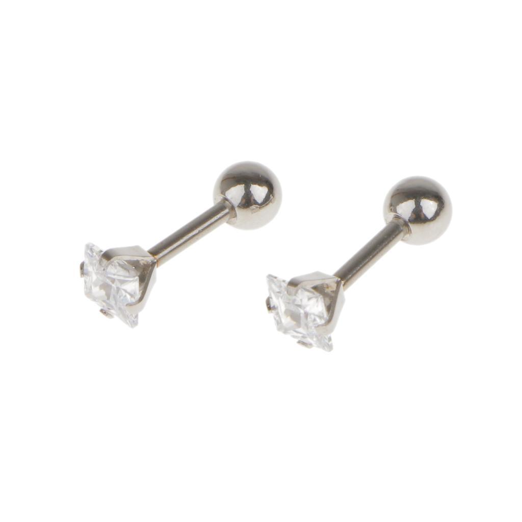 Punk 16G Steel Stud Ear Piercing Tragus Heilx Barbell Bar Lip Square Zircon