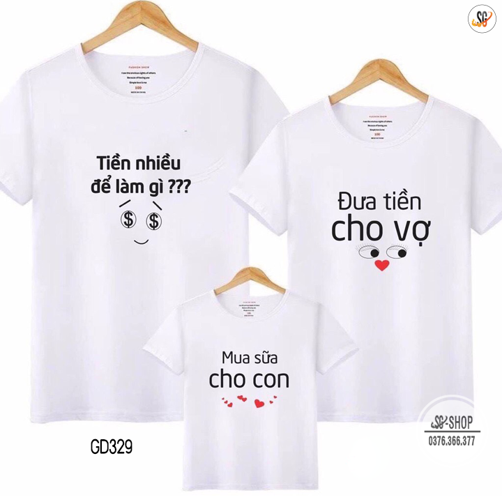 Áo gia đình 3/4/5 người dễ thương Đồng phục gia đình giá rẻ Thun cotton đủ size Màu trắng GD329T