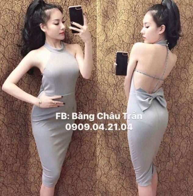 Đầm body cổ yếm dây lưng