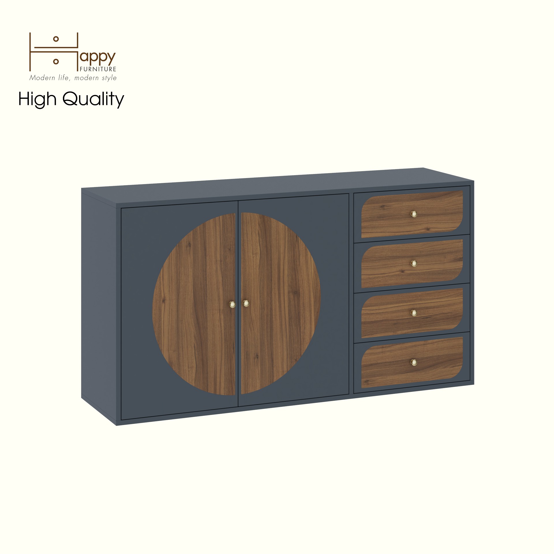 [Happy Home Furniture] BANA, Tủ lưu trữ 2 cửa mở - 4 ngăn kéo, 140cm x 40cm x 76cm ( DxRxC), TCM_126