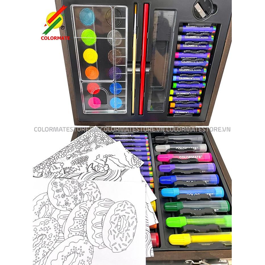 Bộ màu vẽ Colormate hộp gỗ 57 chi tiết, quà tặng cho bé, màu vẽ đa năng - COLORMATE