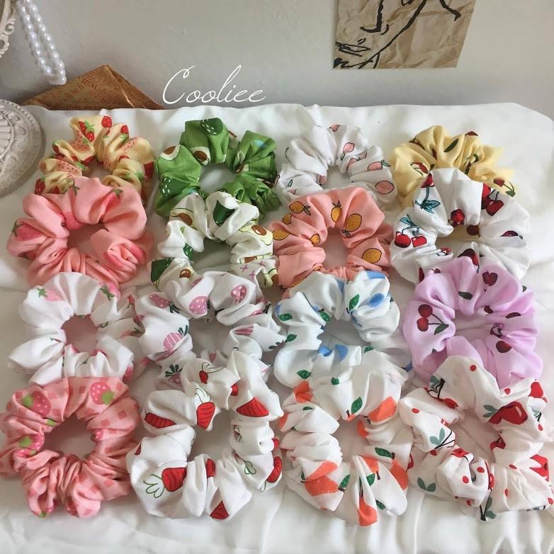 Dây cột tóc scrunchies hoa quả dâu, bơ, cà rốt, lê, chanh, cherry