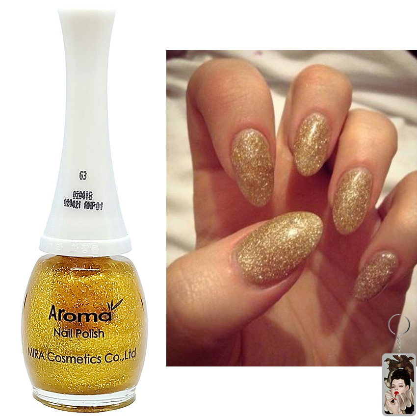 Sơn móng tay Aroma Nail Polish Hàn Quốc 12ml #63 lấp lánh vàng tặng kèm móc khóa