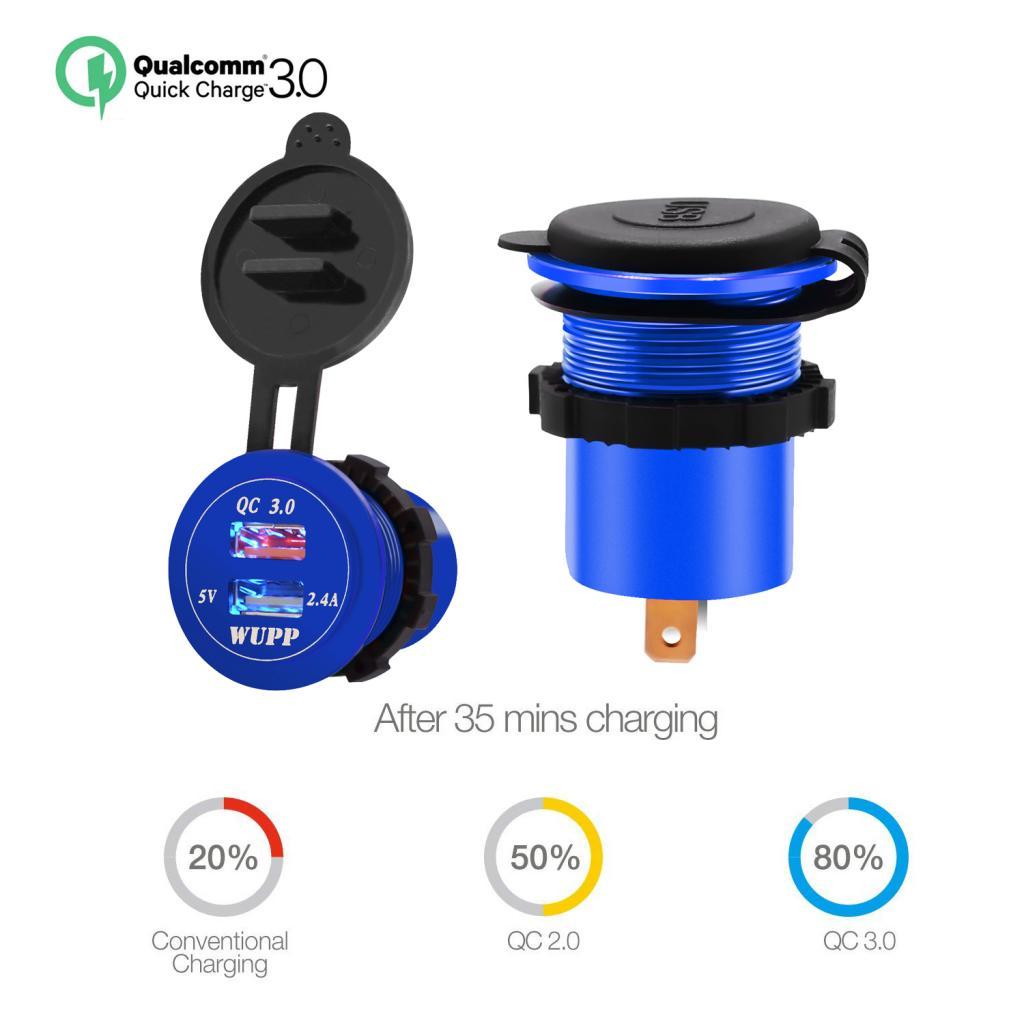 Car DC Aluminum Alloy Dual-Port USB .0 Quick Charge with LED