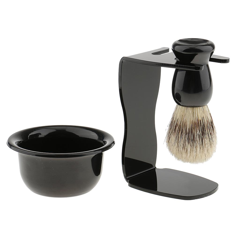 Men's Shave Set Shaving Brush+Steel Stand Holder+ Bowl Travel Kit