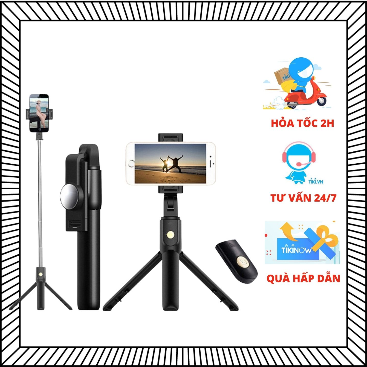 Gậy chụp ảnh selfie, tripod hỗ trợ livestream K10, kết nối bluetooth, xoay 360 độ dành cho Iphone, Samsung...