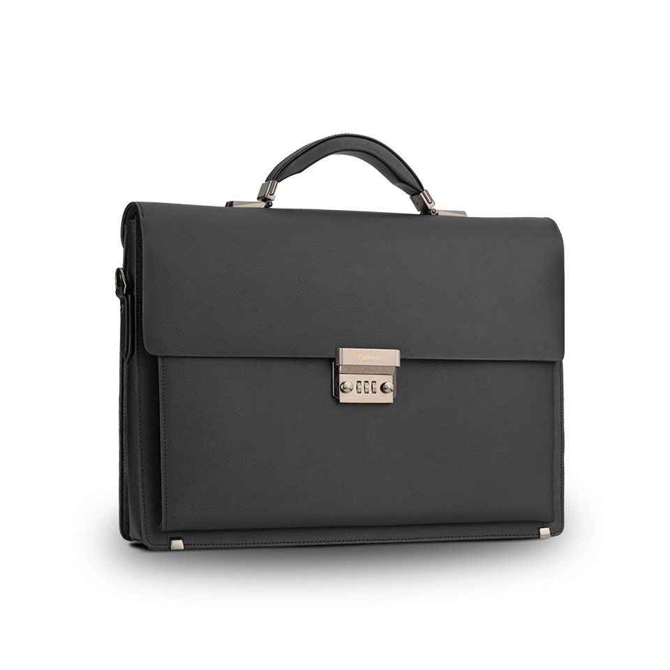 Cặp Da Nam Túi Xách Công Sở GENCE CTS17 Da Bò Khóa Số Cao Cấp Màu Đen Dáng Hộp