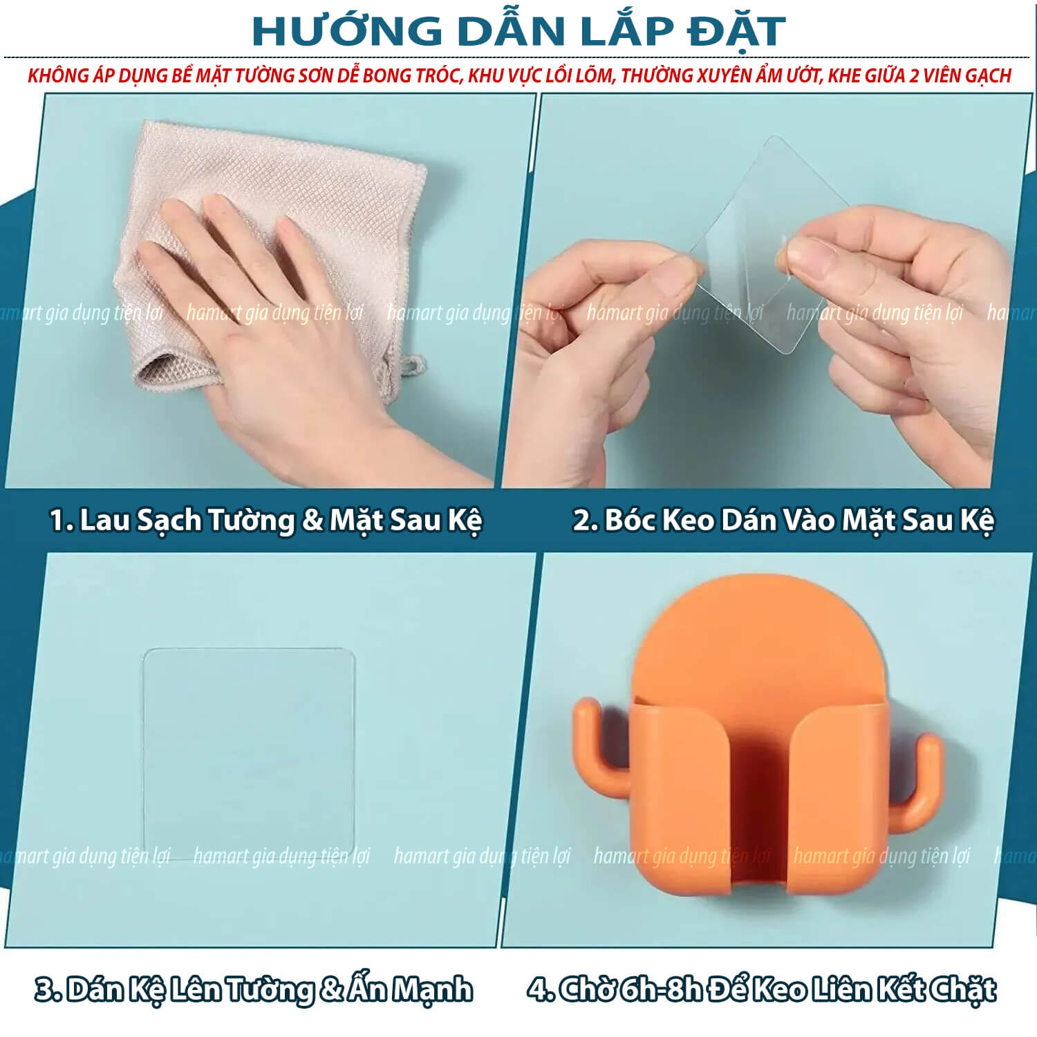 Kệ Dán Tường Để Điện Thoại Remote Hamart Đa Năng 1 Ngăn Lớn Trắng 2 Móc Treo Tiện Lợi