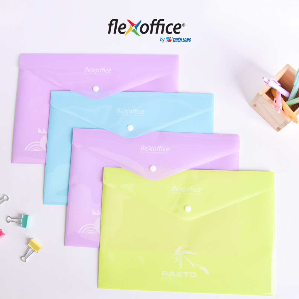 Combo 10 Bìa nút Pazto màu Pastel A4 Thiên Long Flexoffice FO-CBF009 - Màu ngẫu nhiên