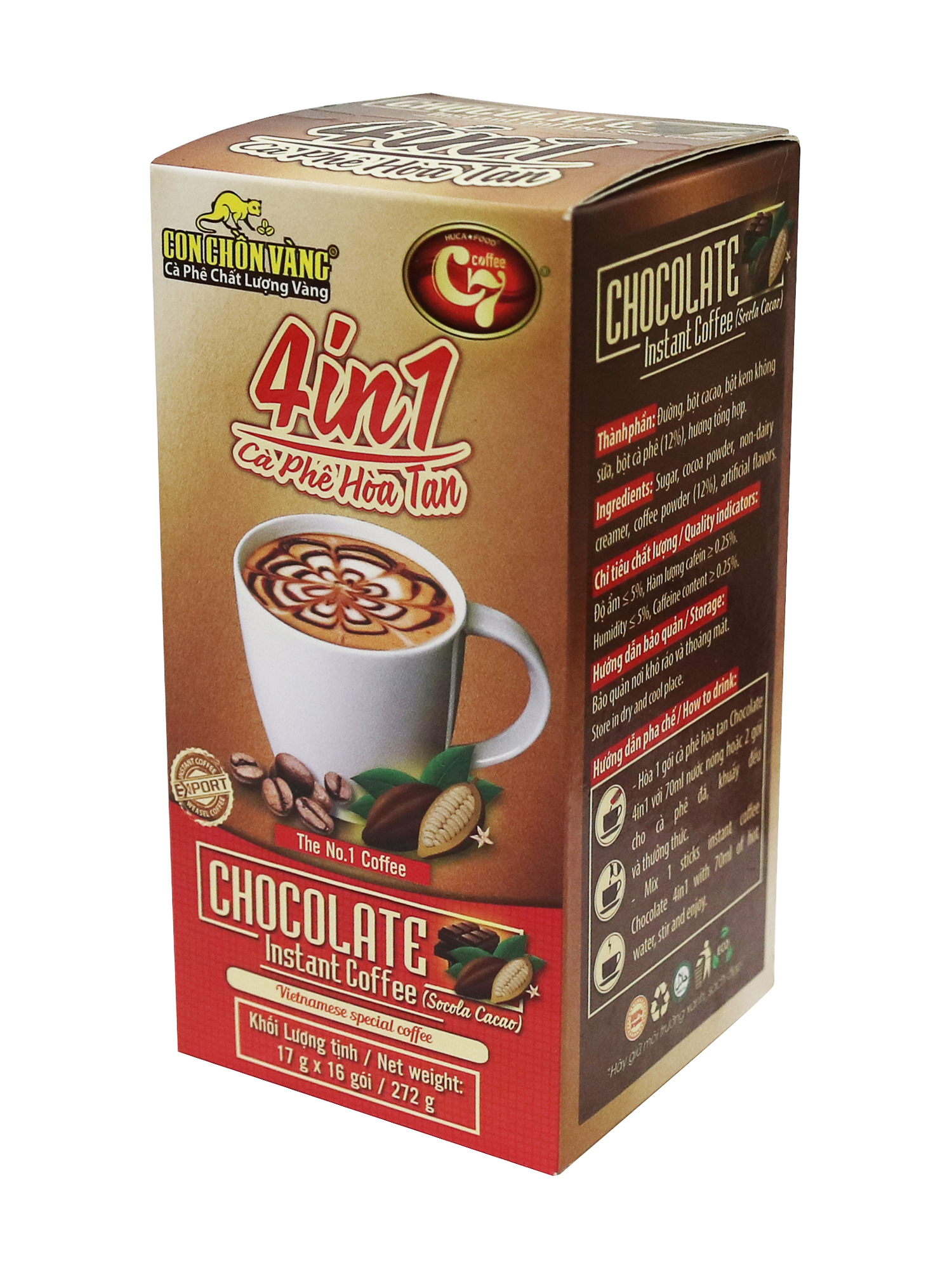 Cà Phê Hòa Tan Vị Socola 4in1 Cappuccino Con Chồn Vàng C7