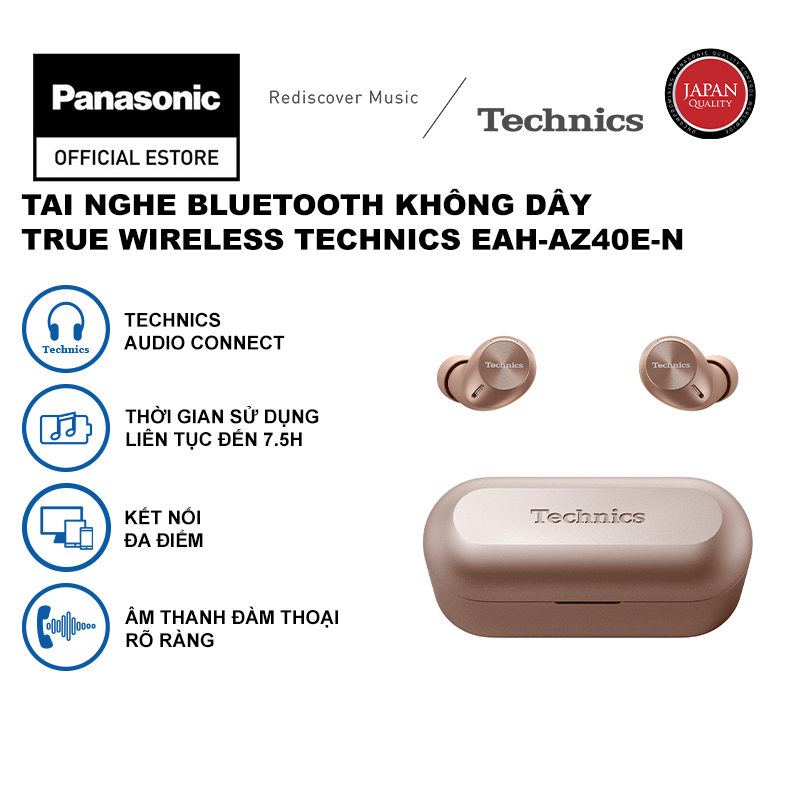 Tai nghe Panasonic Bluetooth Không dây True Wireless Technics EAH-AZ40E-N - Màu vàng hồng - Hàng chính hãng