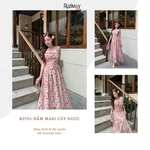 Đầm Maxi Ruzimay hai dây xếp ly ngực Dáng Dài R0700