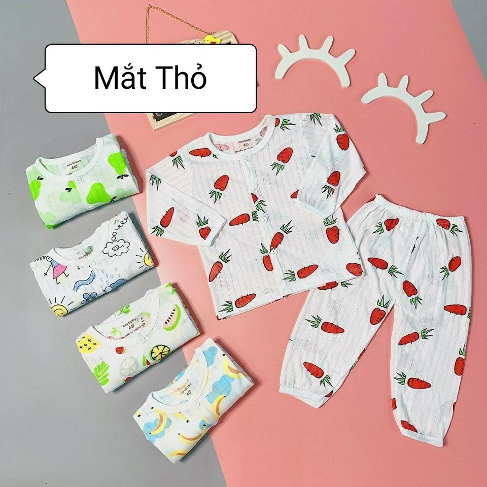 Bộ cotton giấy dài tay cúc giữa cho bé sơ sinh 3-15kg cúc giữa - BO5