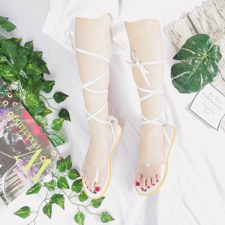 (CÓ SẴN) Giày sandal nữ cột dây chiến binh quai trong suốt đi biển mùa hè