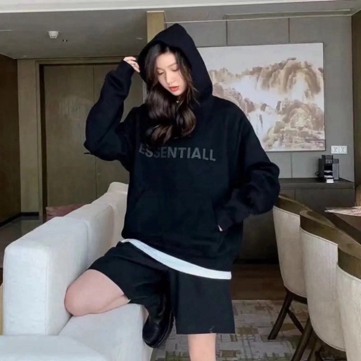 áo hoodie nam nữ, áo hoodie có mũ in chữ essend 2 màu năng động phong cách hàn quốc