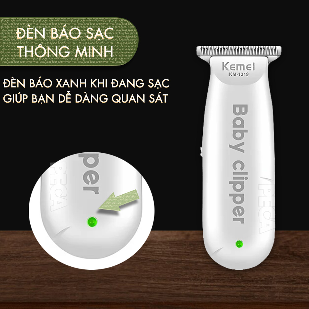 Tông đơ cắt tóc mini Kemei KM-1319 chuyên dụng cắt tóc cho bé, trẻ em sơ sinh hoạt động êm ái hạn không tiếng ồn - Hàng chính hãng