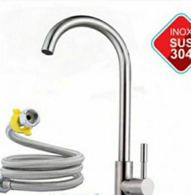 Combo chậu chén inox 201 một hộc + vòi rửa chén inox 304 lạnh